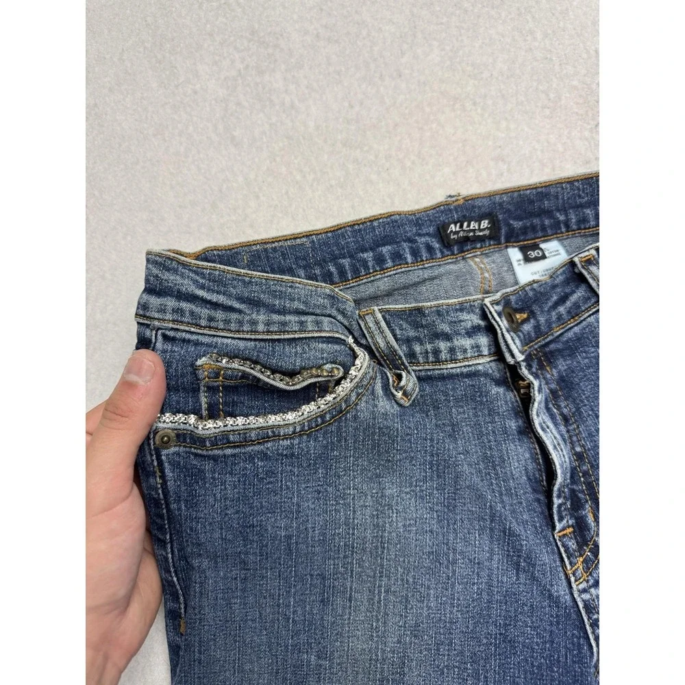 Allen B. By Allen Schwartz Jeans Womens 30 Blue Mid Rise Wide Leg Rhinestone - Picture 4 of 13